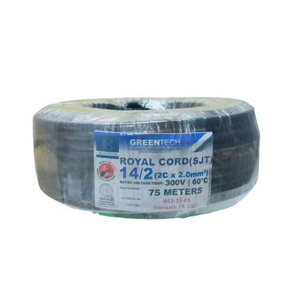 Boston Royal Cord AWG 14 - 2 Core black 75 meter SJT electrical cable coil wrapped in plastic