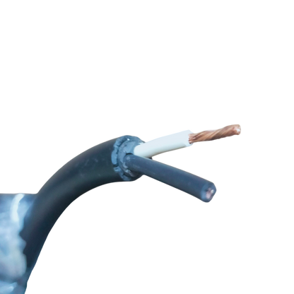 Boston Royal Cord AWG 14 - 2 Core black cable close up showing stranded copper conductor and dual insulated cores