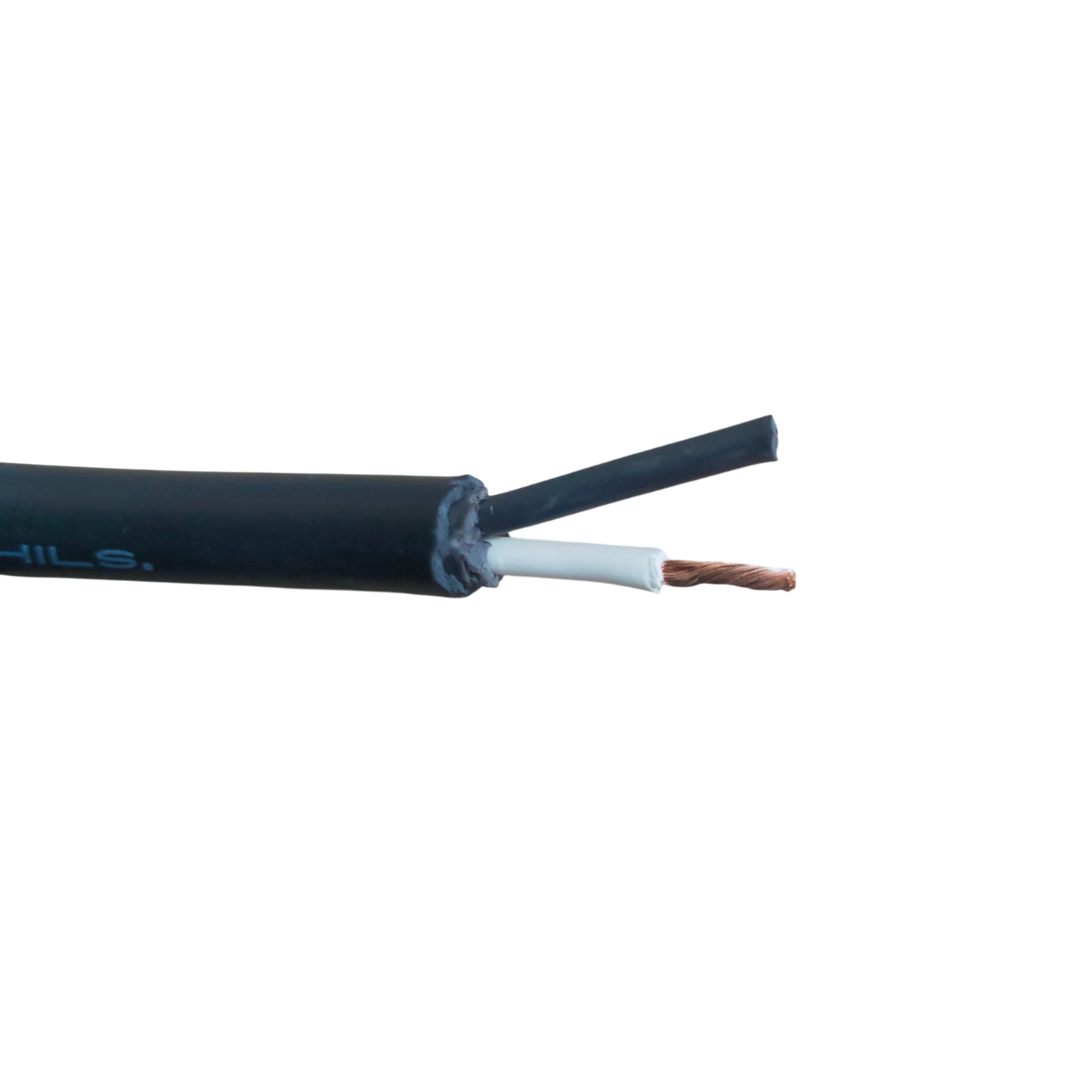 Boston Royal Cord AWG 14 - 2 Core black speaker cable showing stranded copper conductor and white insulated core