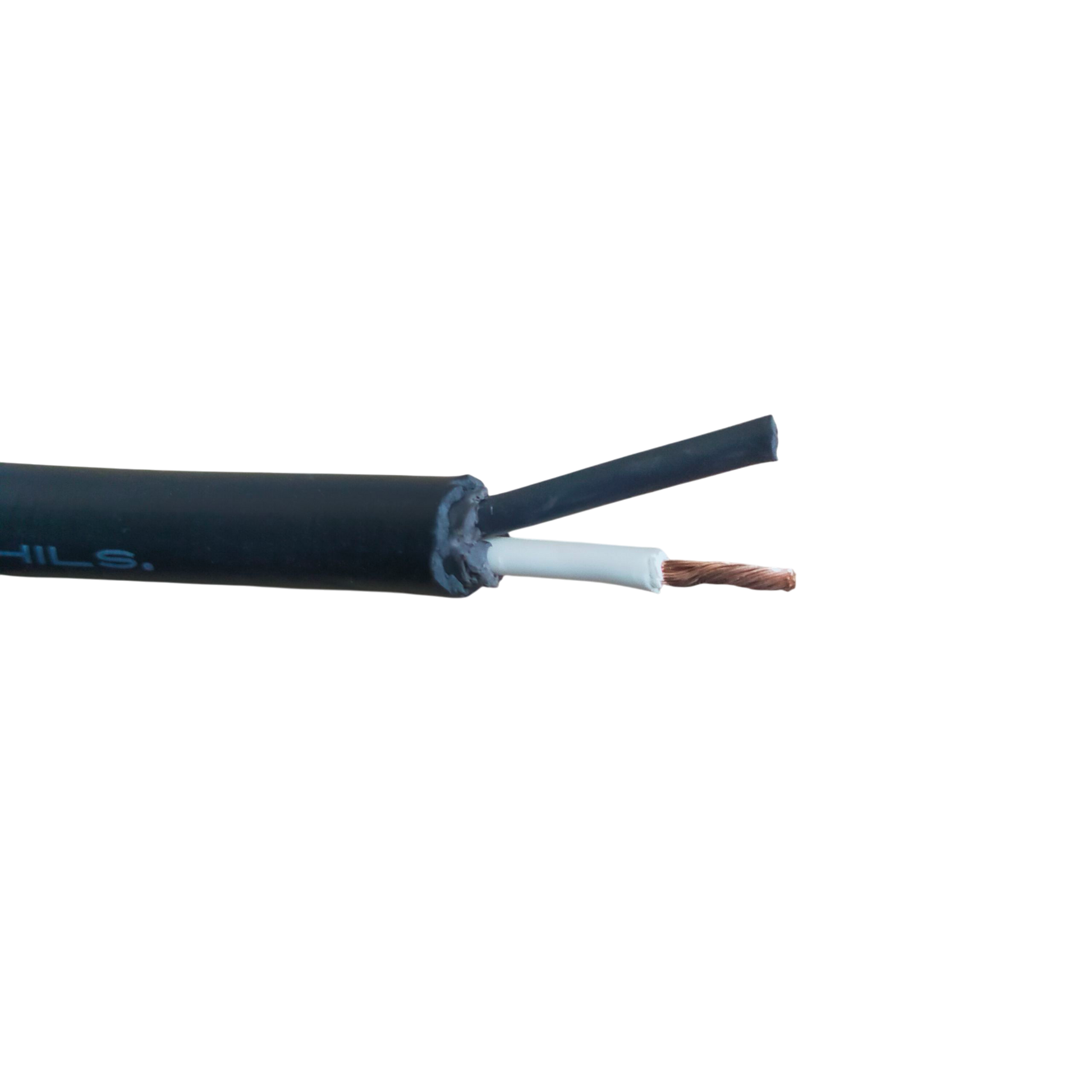 Boston Royal Cord AWG 14 - 2 Core black speaker cable showing stranded copper conductor and white insulated core