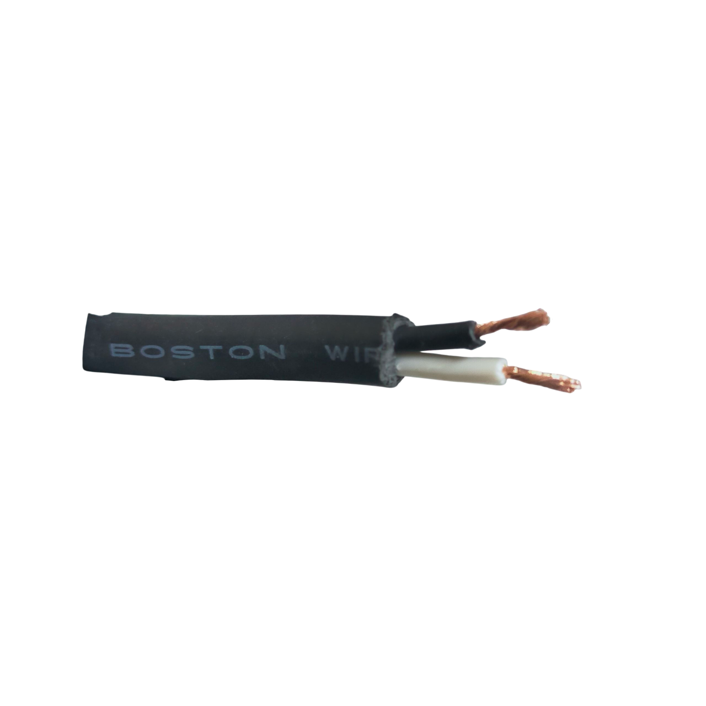 Boston black speaker cable showing two copper conductors with white and black insulation Royal Cord AWG16 - 2 Core