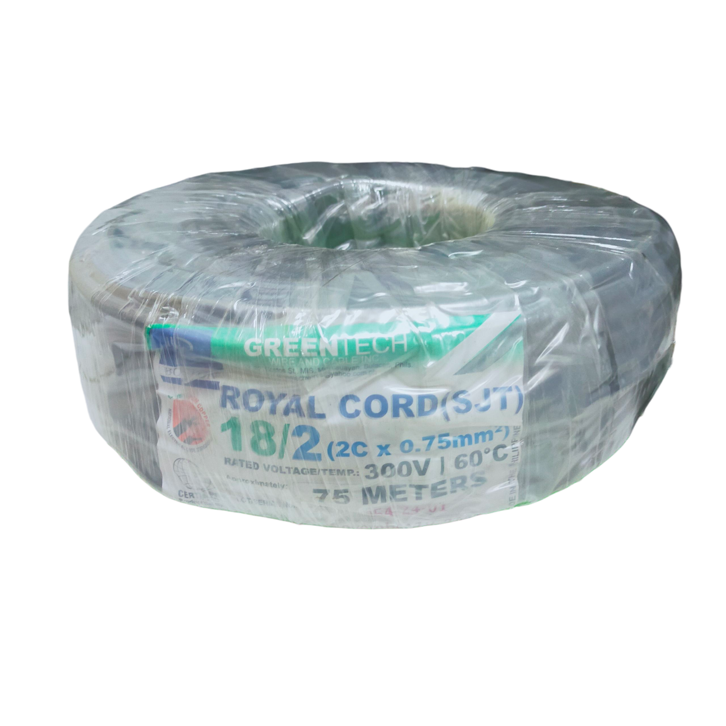 Boston wrapped spool of insulated two core cable on plastic reel, Royal Cord AWG16 - 2 Core