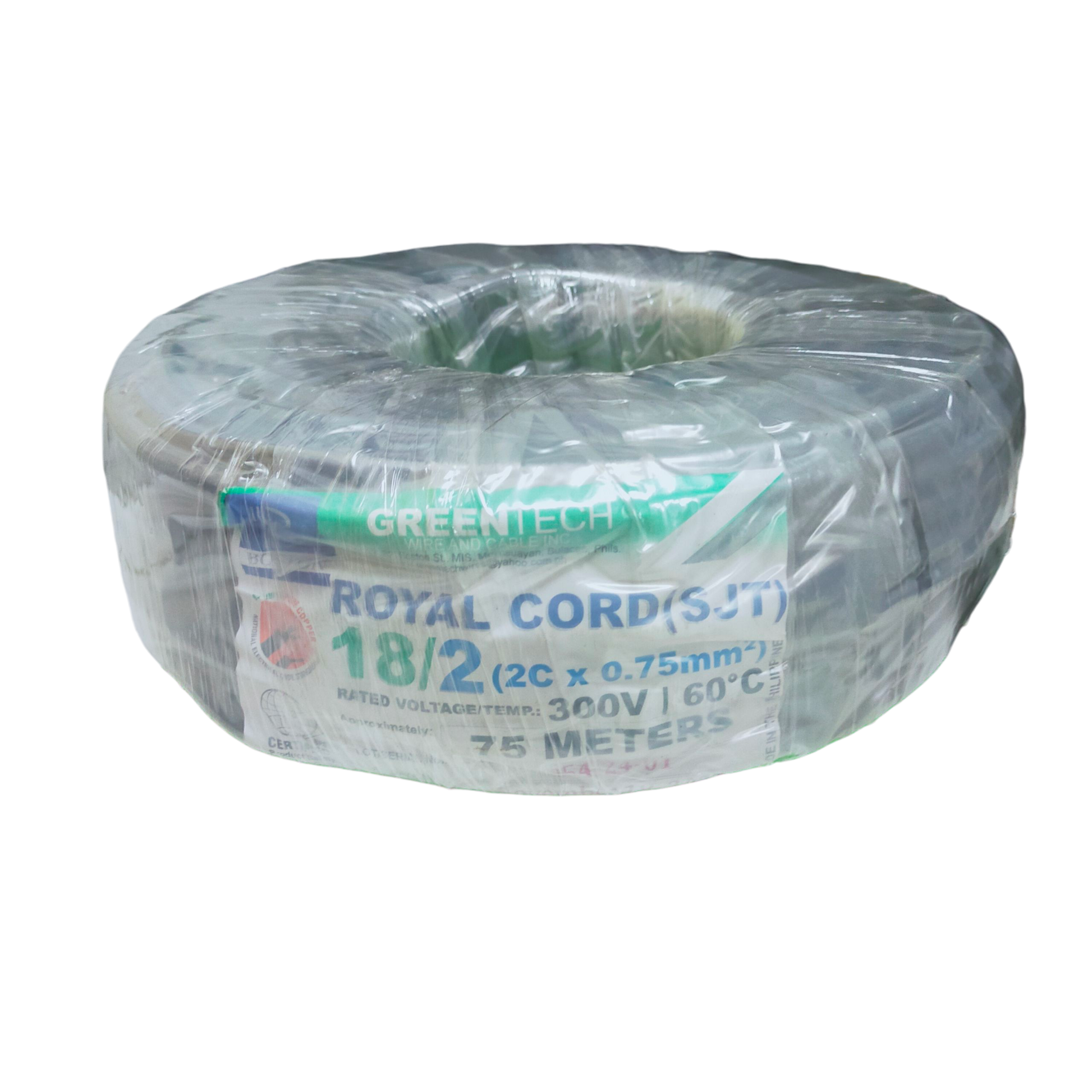 Boston wrapped spool of insulated two core cable on plastic reel, Royal Cord AWG16 - 2 Core