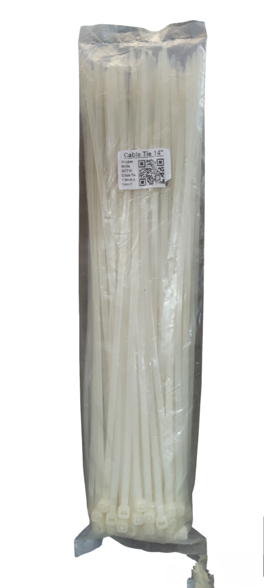 Grippes 14 inch cable tie 100 pack white nylon zip ties in clear plastic bag for securing tarps and bundles