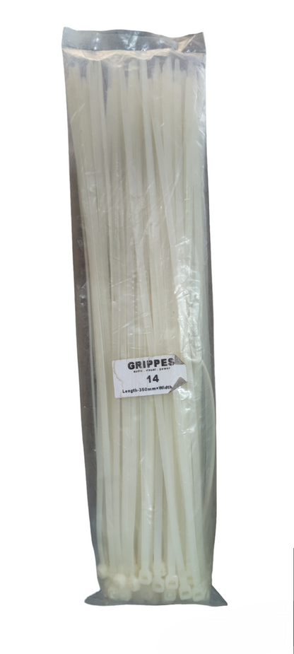 Grippes 14 inch cable tie 100 pack clear nylon zip ties in sealed bag for bundling and securing