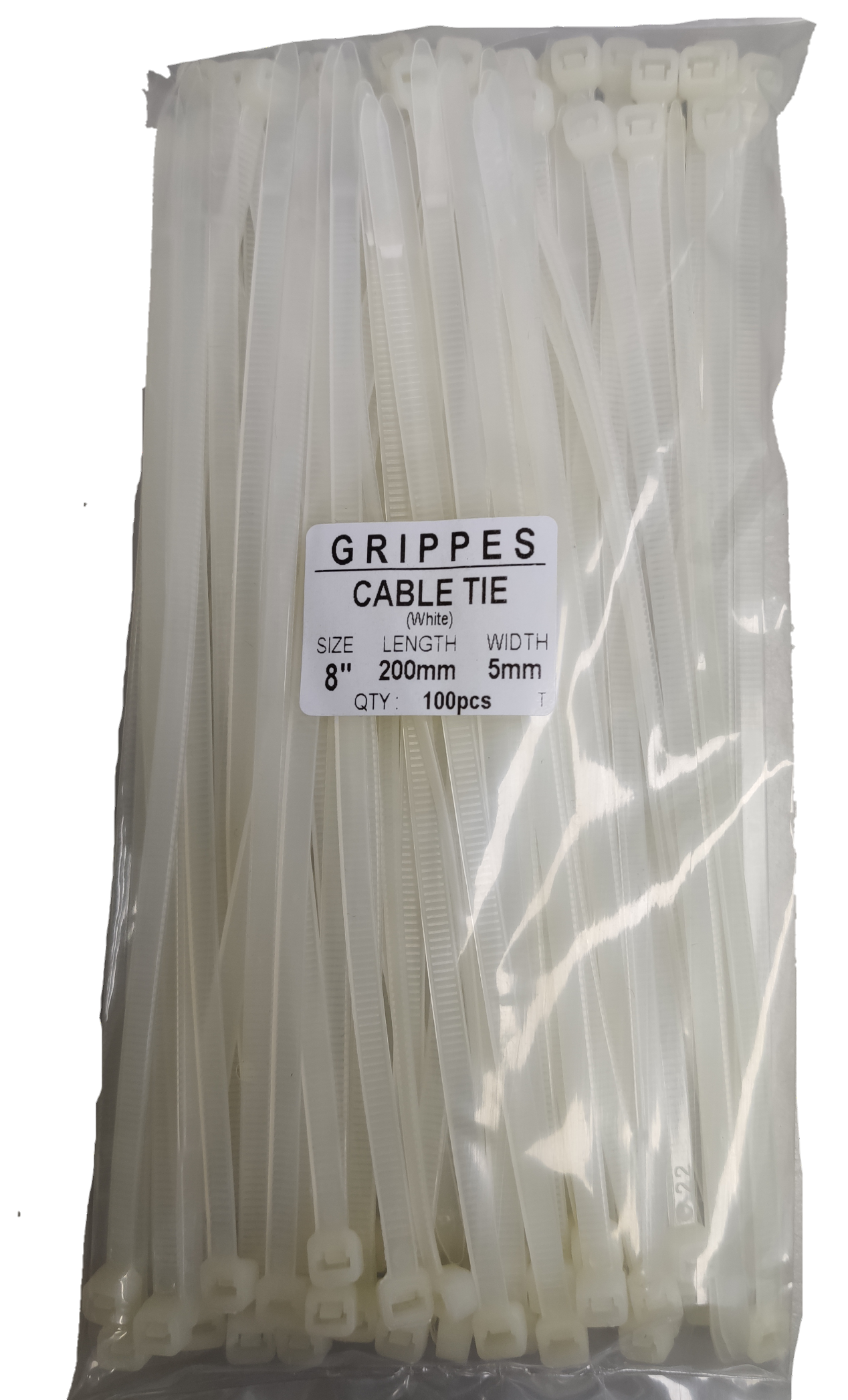 Grippes Cable Tie 8 Inch white cable ties 100 pieces pack for electrical trade tools and testers