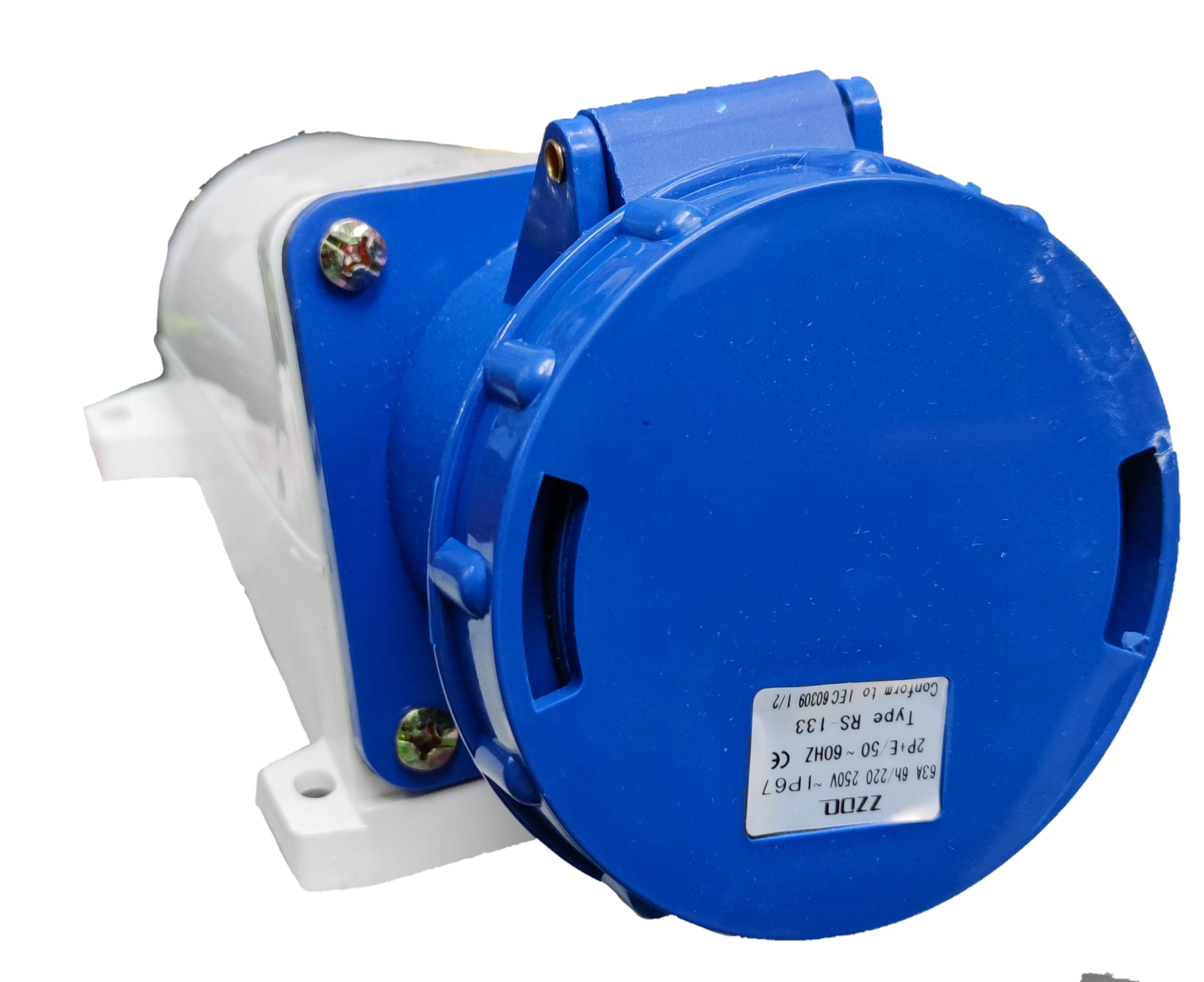 Grippes industrial wall outlet 63A blue heavy-duty power point with protective cover