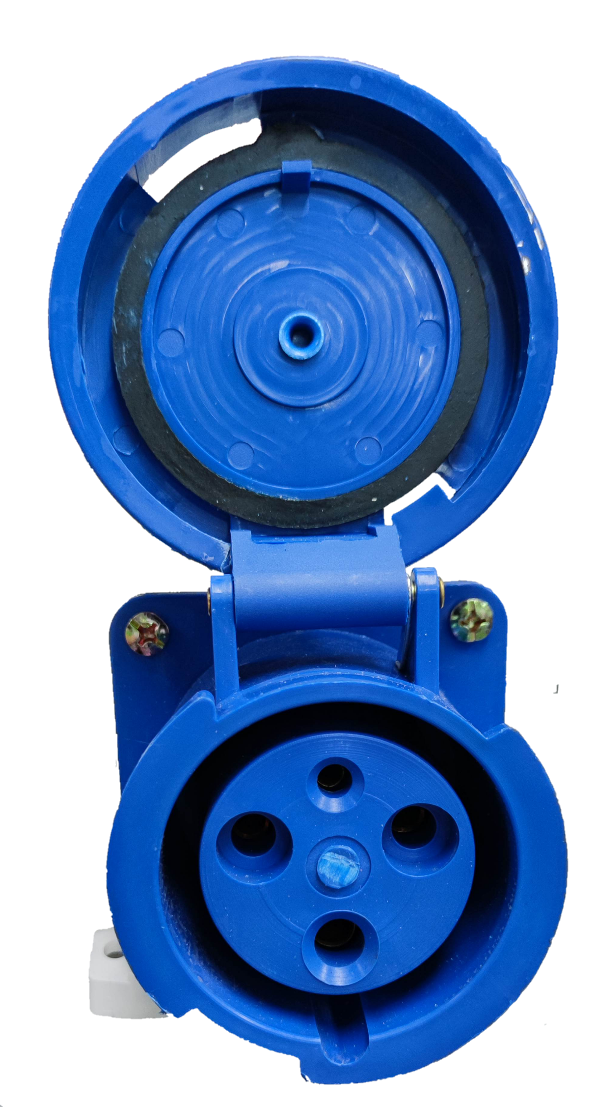 Grippes industrial wall outlet 63A blue power point with protective hinged cover open