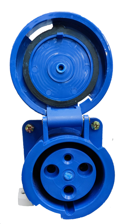 Grippes industrial wall outlet 63A blue power point with protective hinged cover open