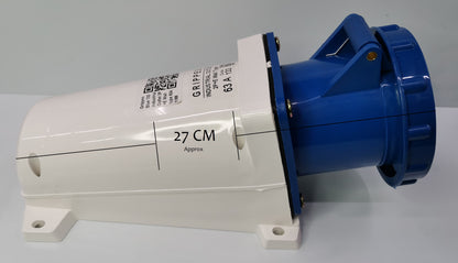 Grippes industrial wall outlet 63A with blue cover and white mounting base for power connections