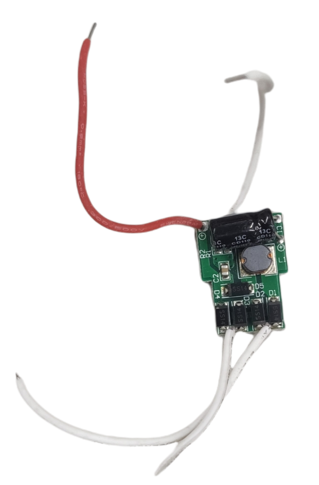 Grippes LED Driver for LED Chips 12V DC circuit board with red and white wiring connections