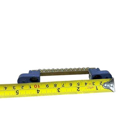 Grippes grounding bus bar 12 hole with measurement tape showing length for electrical circuit applications