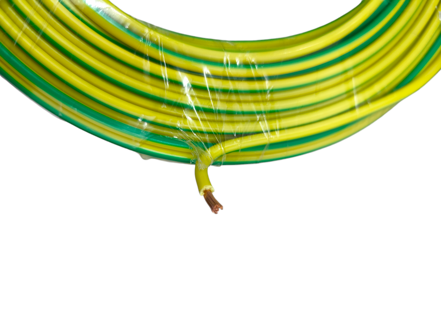 Coiled yellow and green Grounding Cable 2.0mm AWG14 wire with exposed copper tip from China vendor