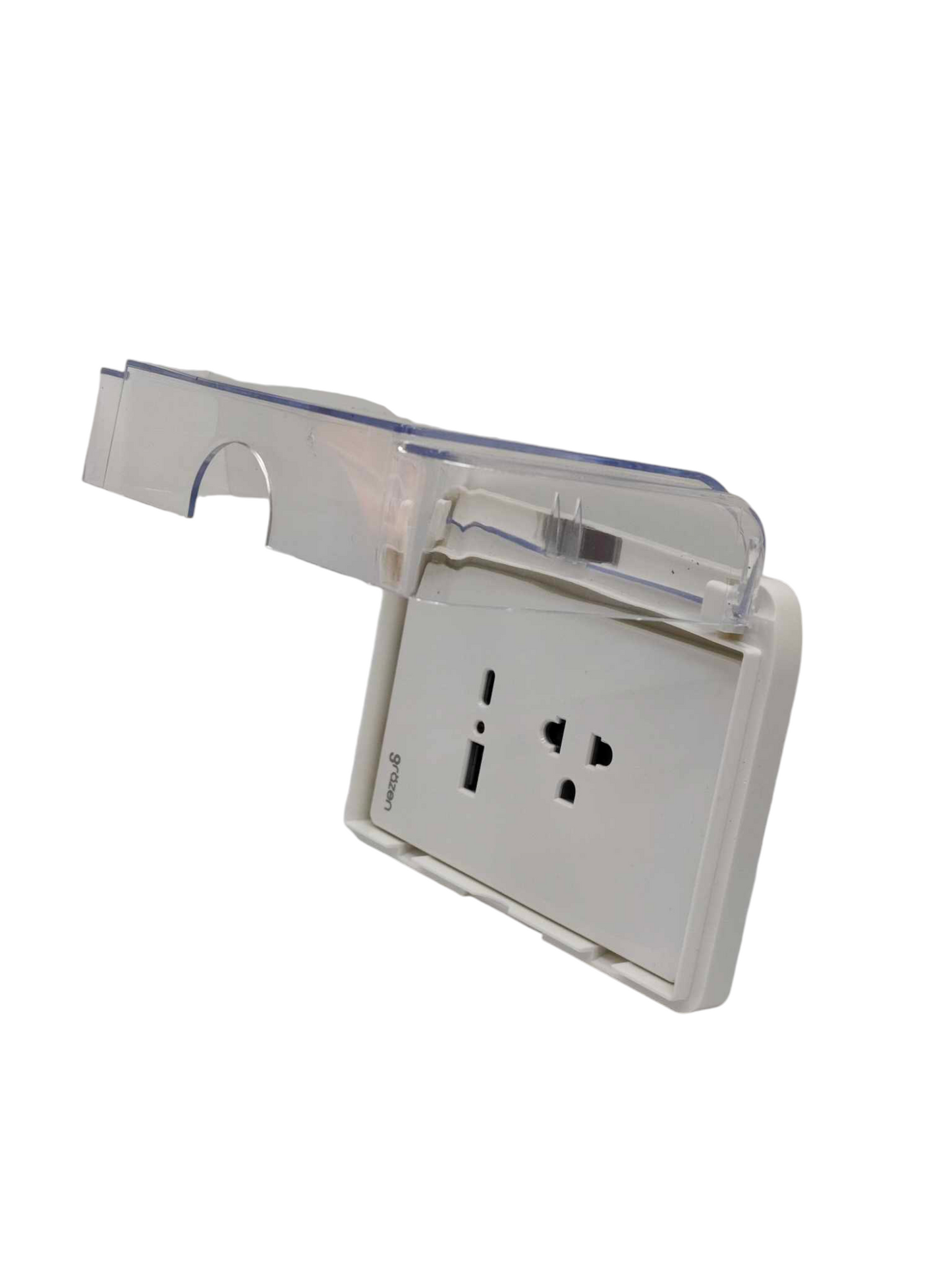 Grazen universal outlet with USB-C and USB-A featuring a protective transparent cover