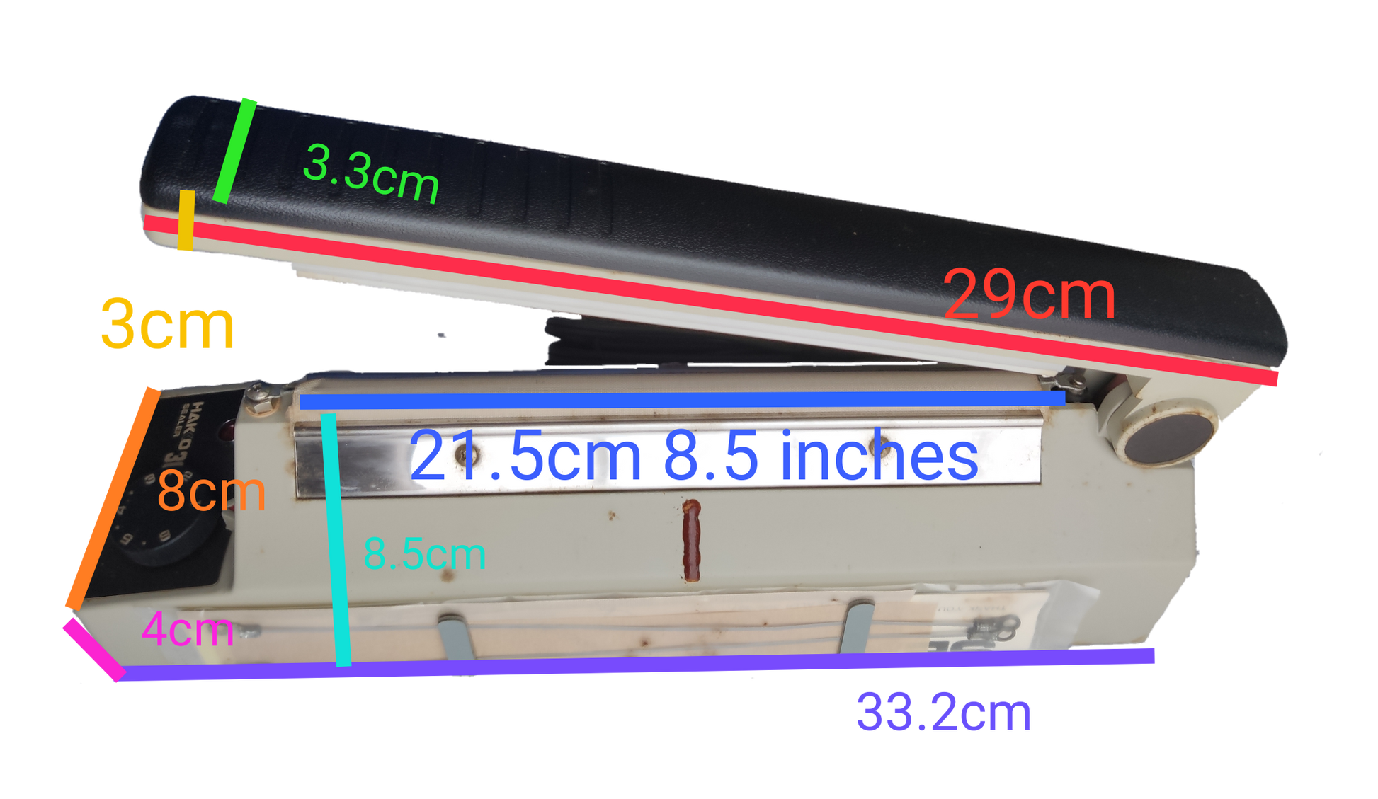 Hakko Plastic Sealer 8 Inch 220V Made in Japan with compact design and measurement markings