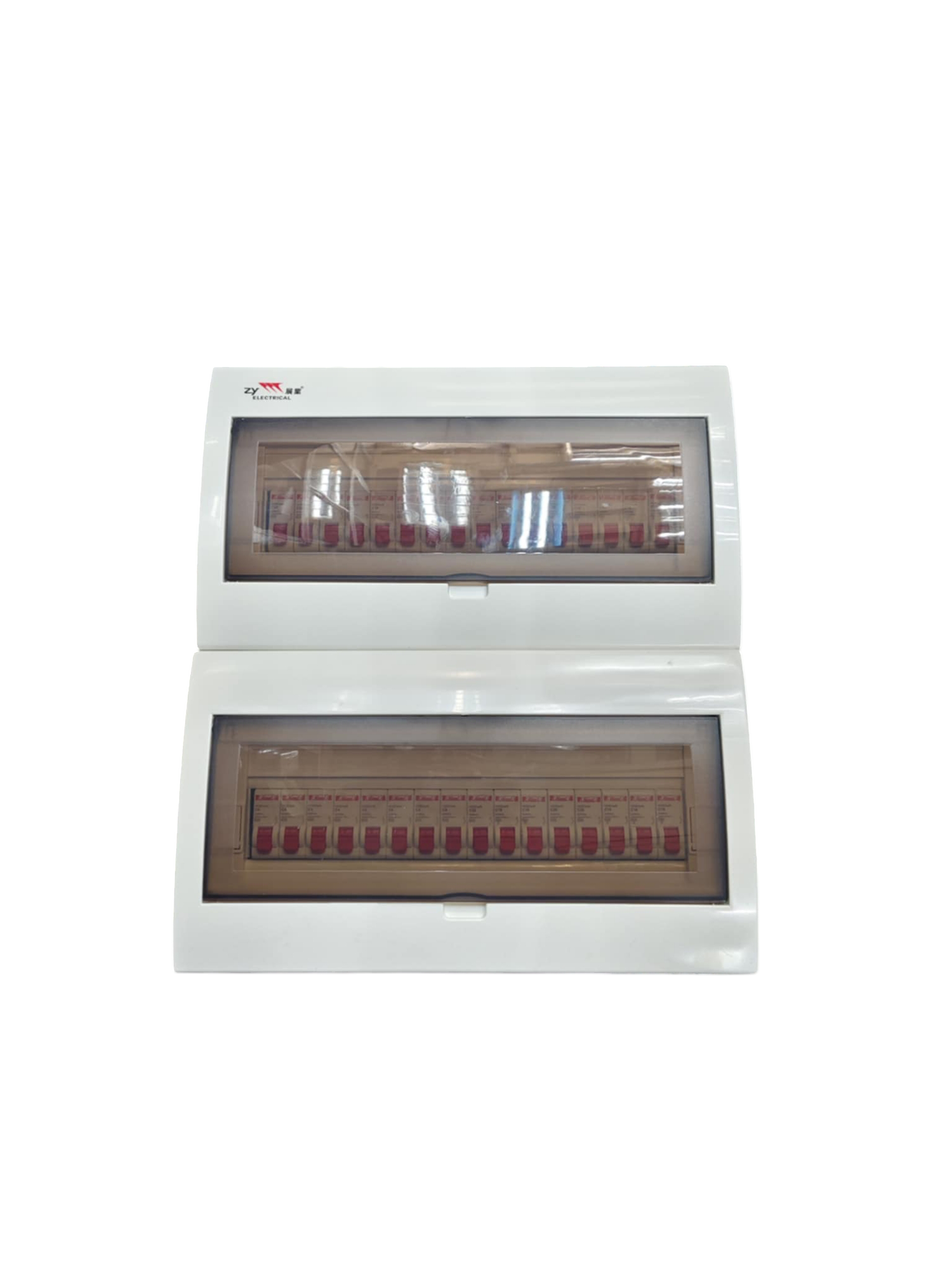 Himel and ZY HDB Type Miniature Circuit Breaker enclosed in white plastic casing with transparent covers