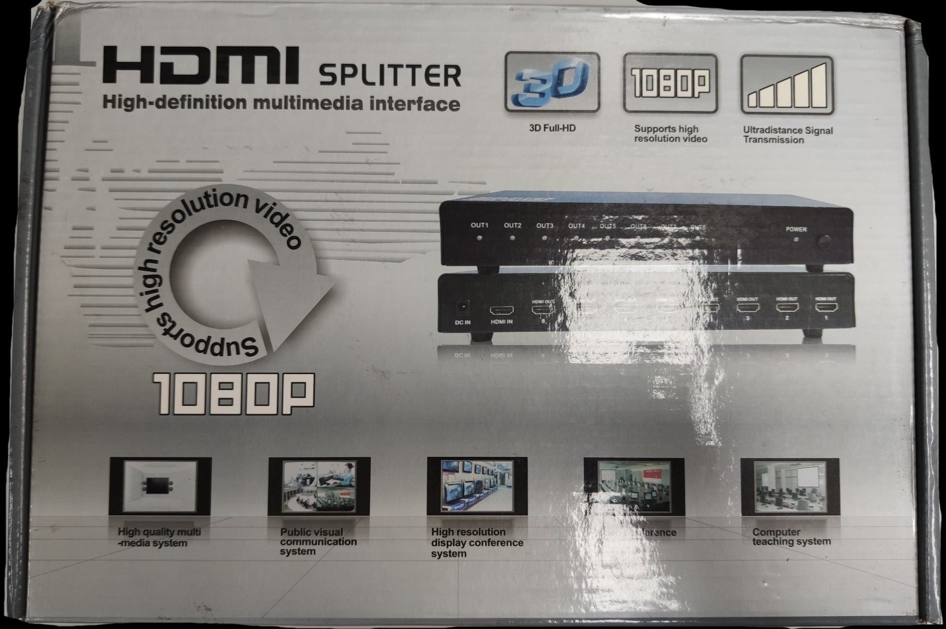 Grippes HDMI splitter 1 in 8 out for distributing high-resolution video and audio signals efficiently