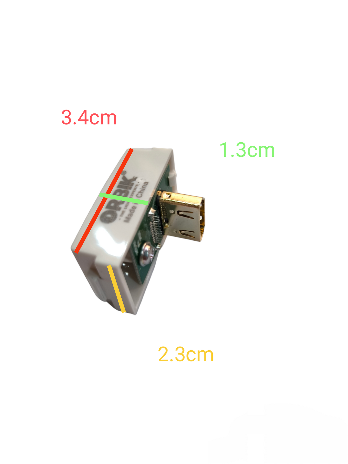 T&J HDMI wall outlet device featuring compact design with clear dimensions for easy installation