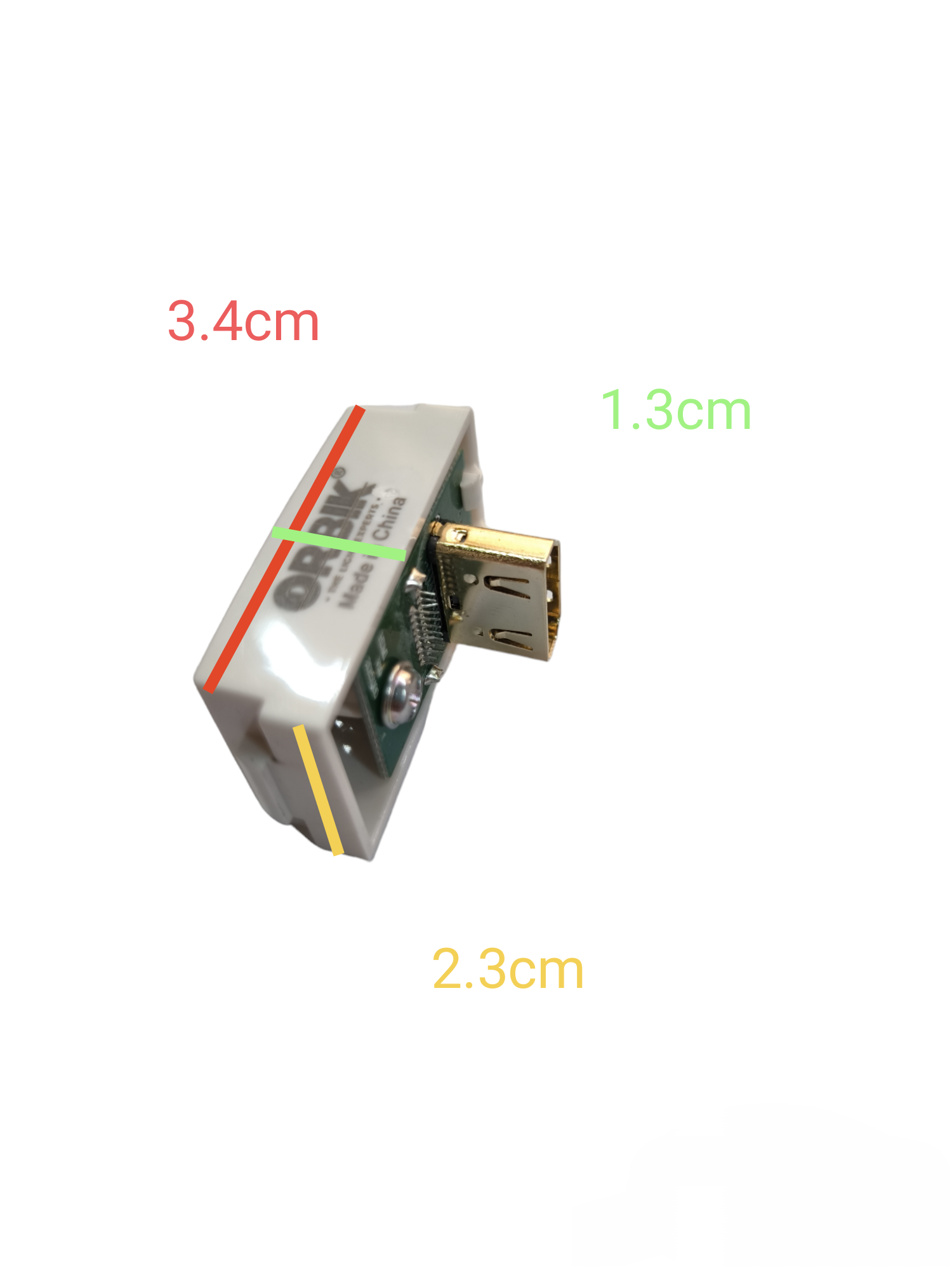 T&J HDMI wall outlet device featuring compact design with clear dimensions for easy installation