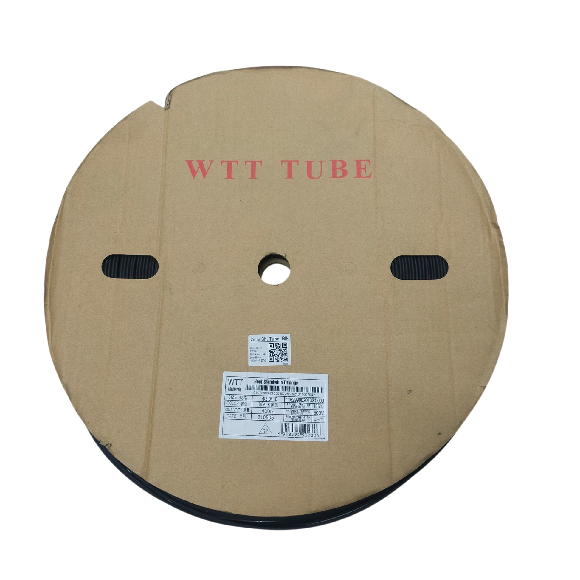 Roll of Heat Shrinkable Tube Black-2mm cable management tubing from China in cardboard spool