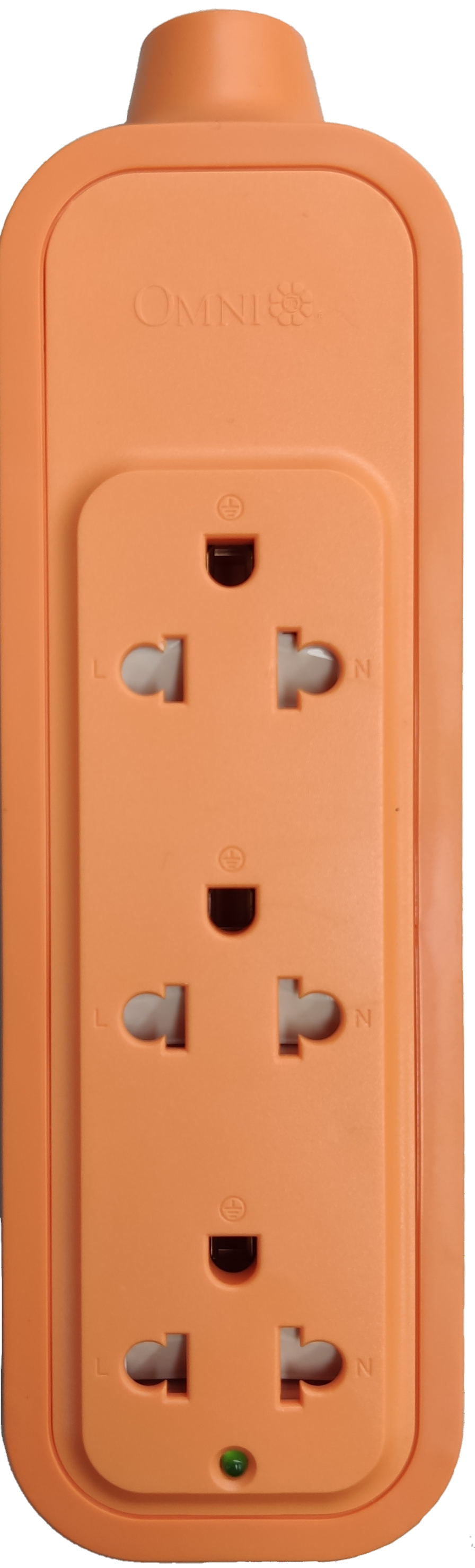 Omni heavy duty 3 gang extension outlet in orange with three universal power sockets