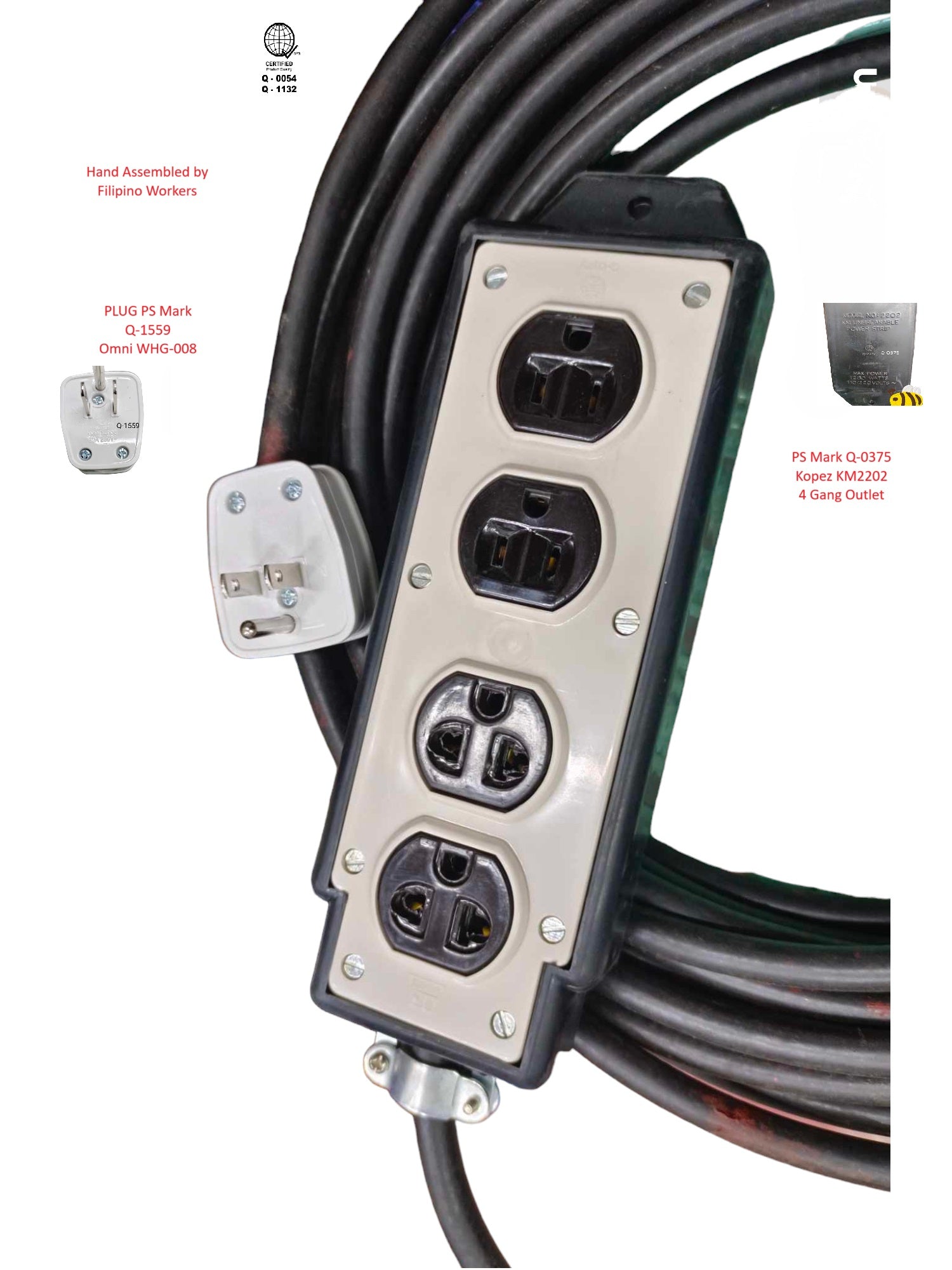 Heavy duty 4 gang extension cord with durable black cable and multiple power outlets