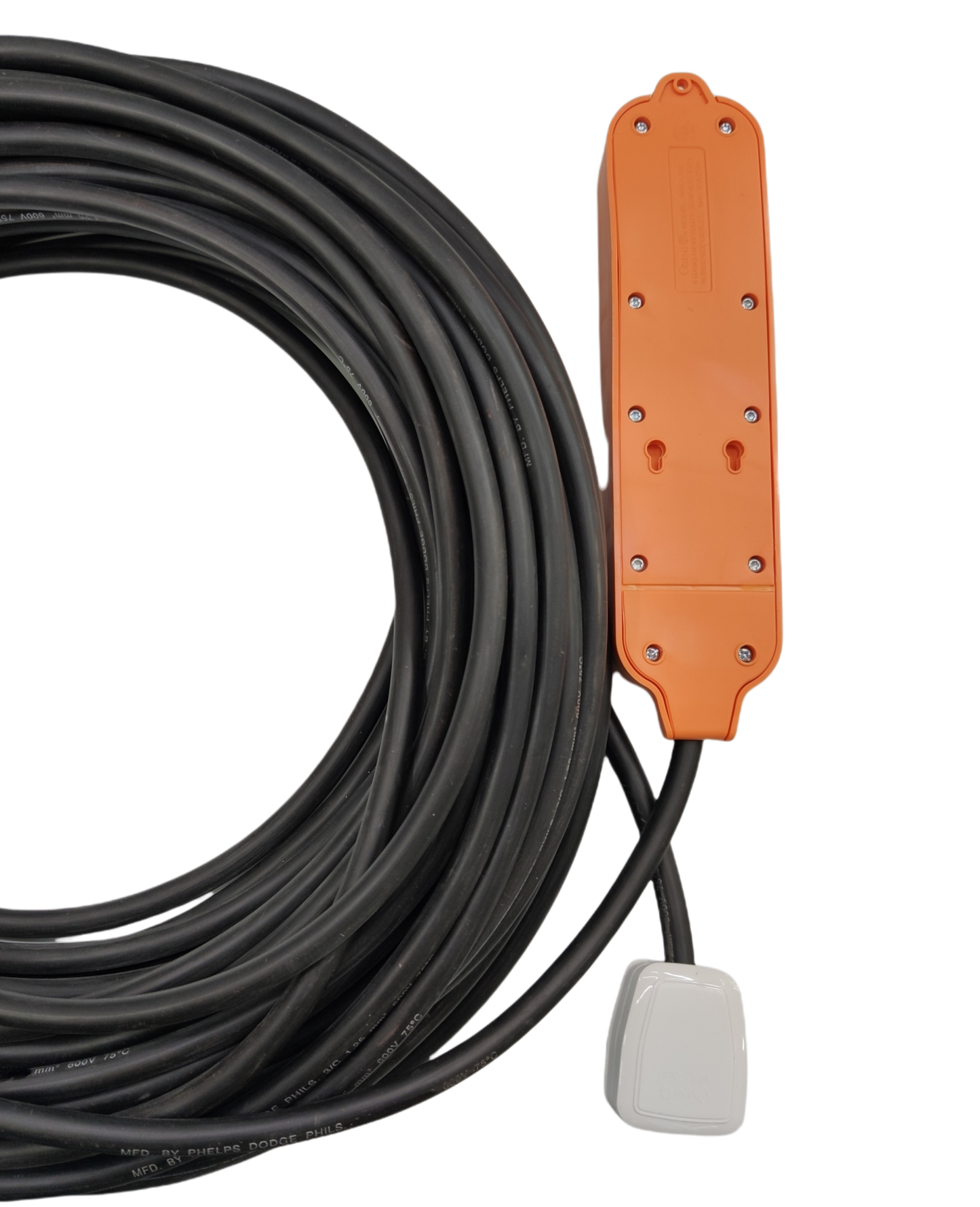 Omni and Phelps Dodge heavy duty extension cord 20 meters designed for outdoor and indoor use