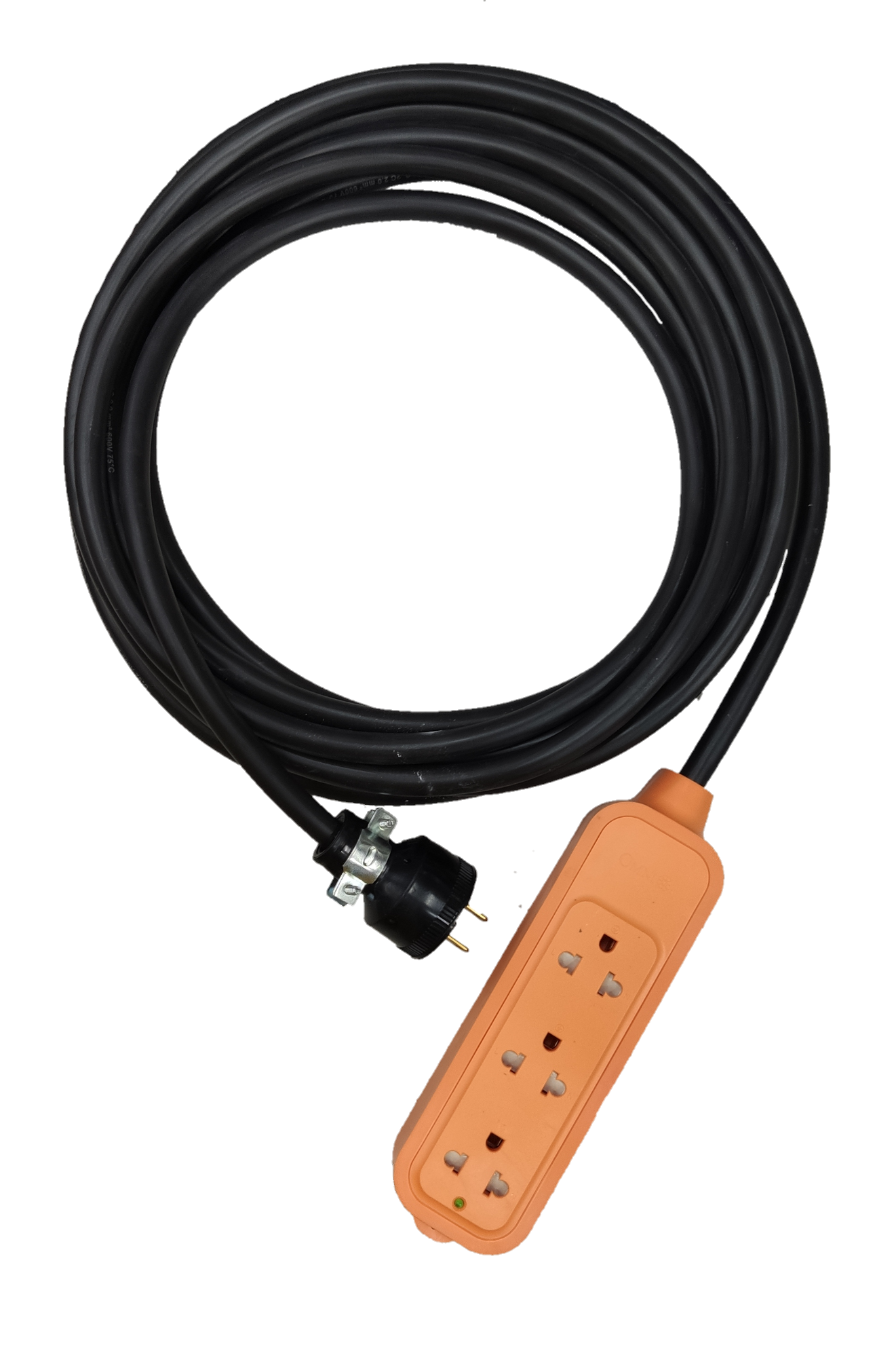 Eagle heavy duty extension cord with ground featuring an orange power strip and black cable