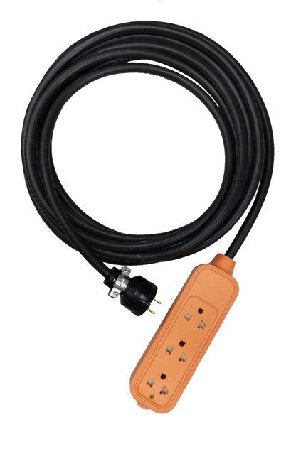 Eagle heavy duty extension cord with ground featuring an orange power strip and black cable