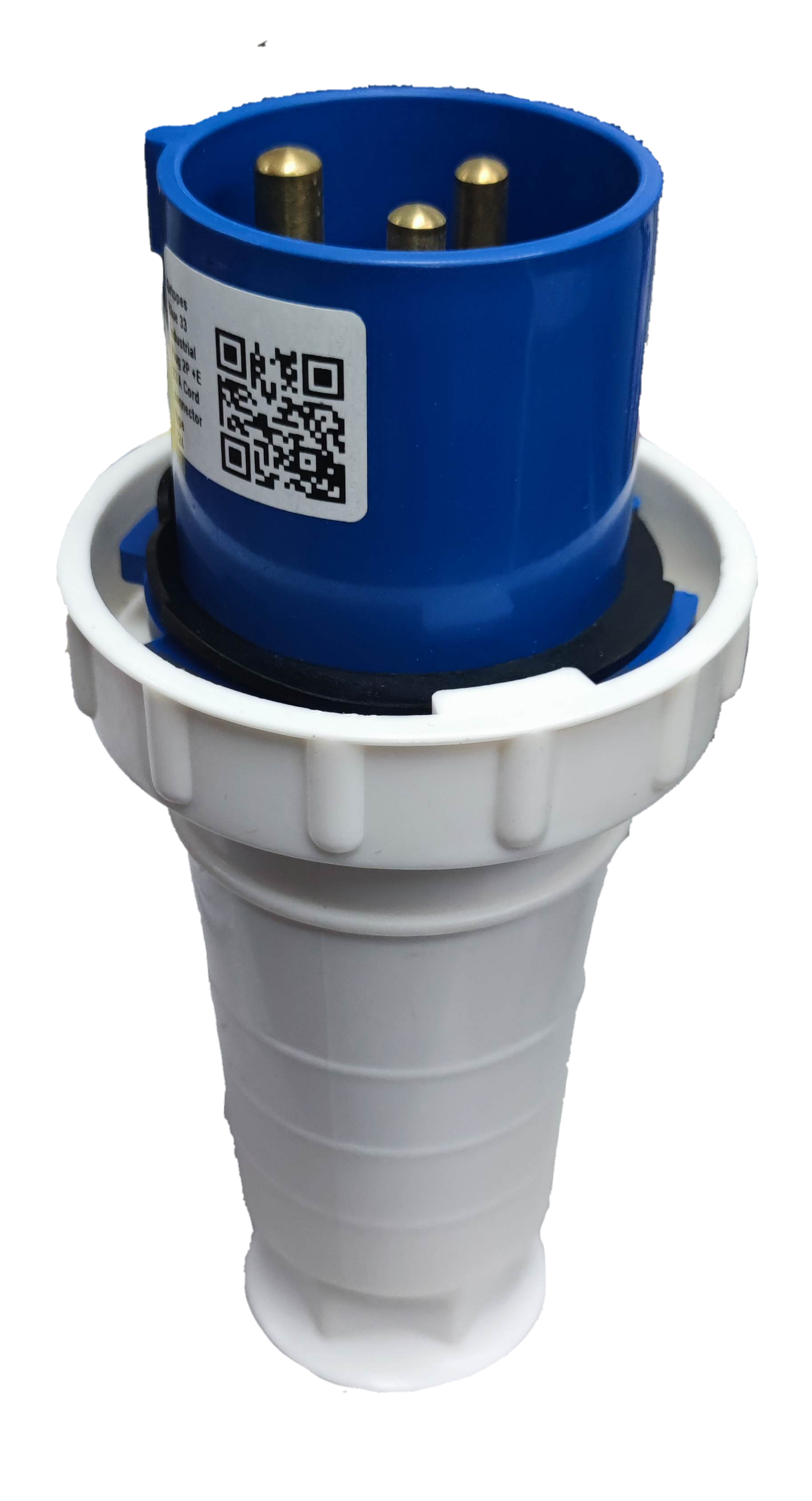 Grippes heavy duty industrial outlet plug with blue and white durable casing for electrical use