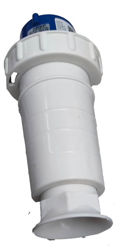 Grippes heavy duty industrial outlet plug with durable white and blue casing for electrical circuitry