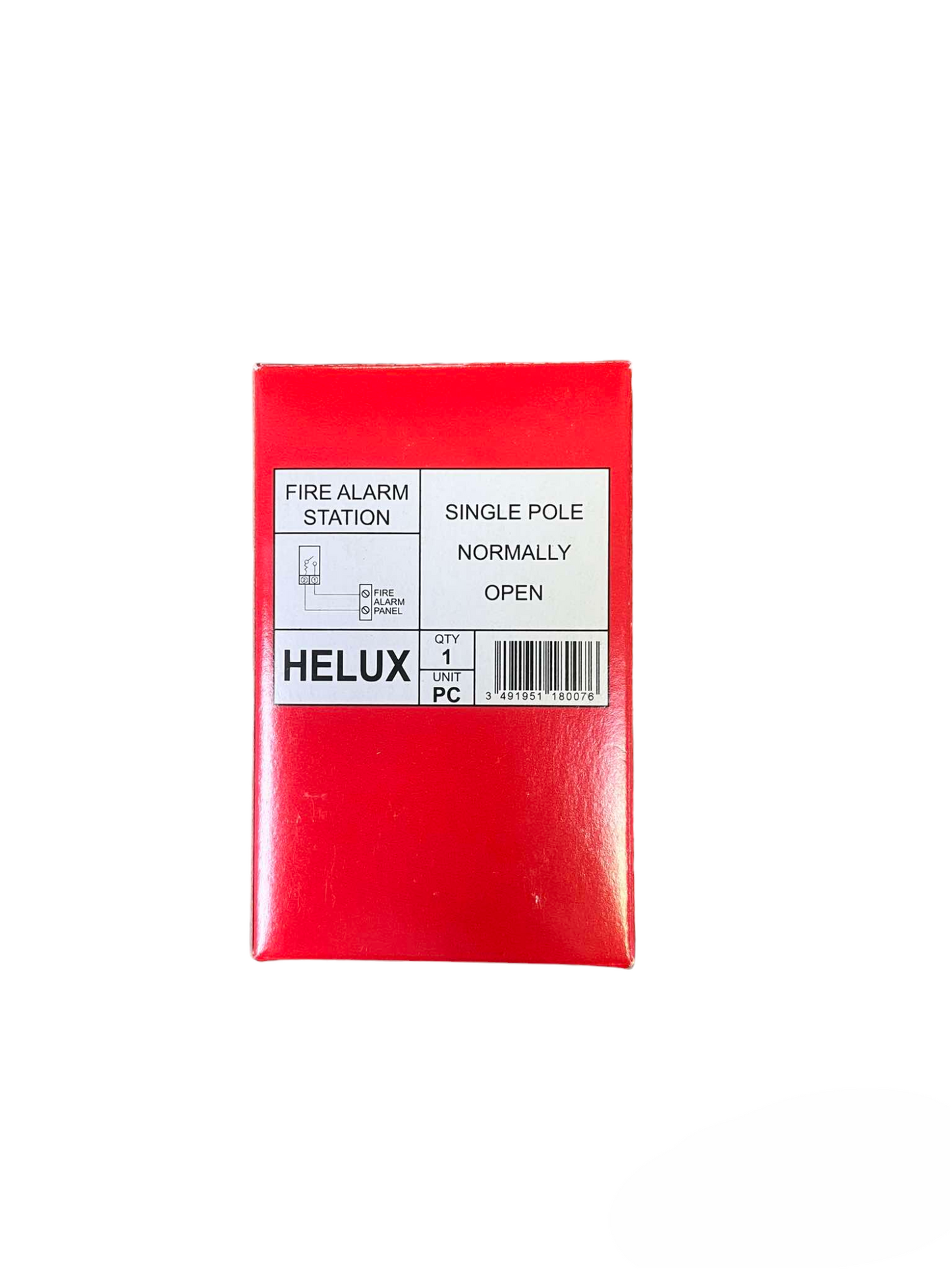 Hellux 220V fire alarm pull switch red box with label showing fire alarm station details
