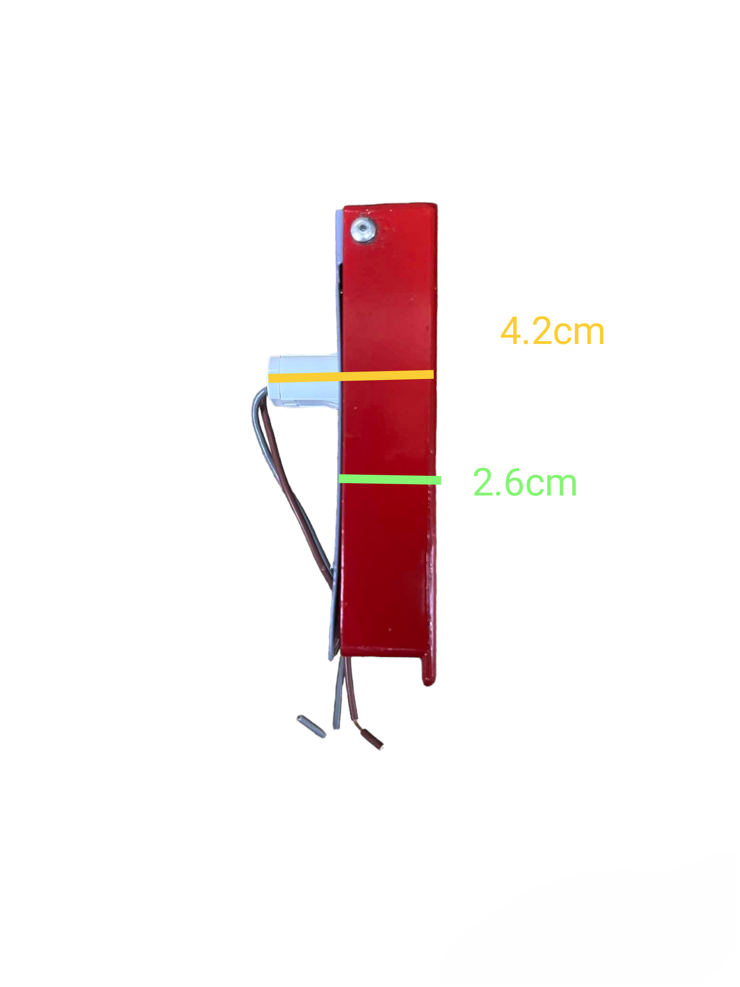 Hellux 220V fire alarm pull switch in red with wired connections shown from side view