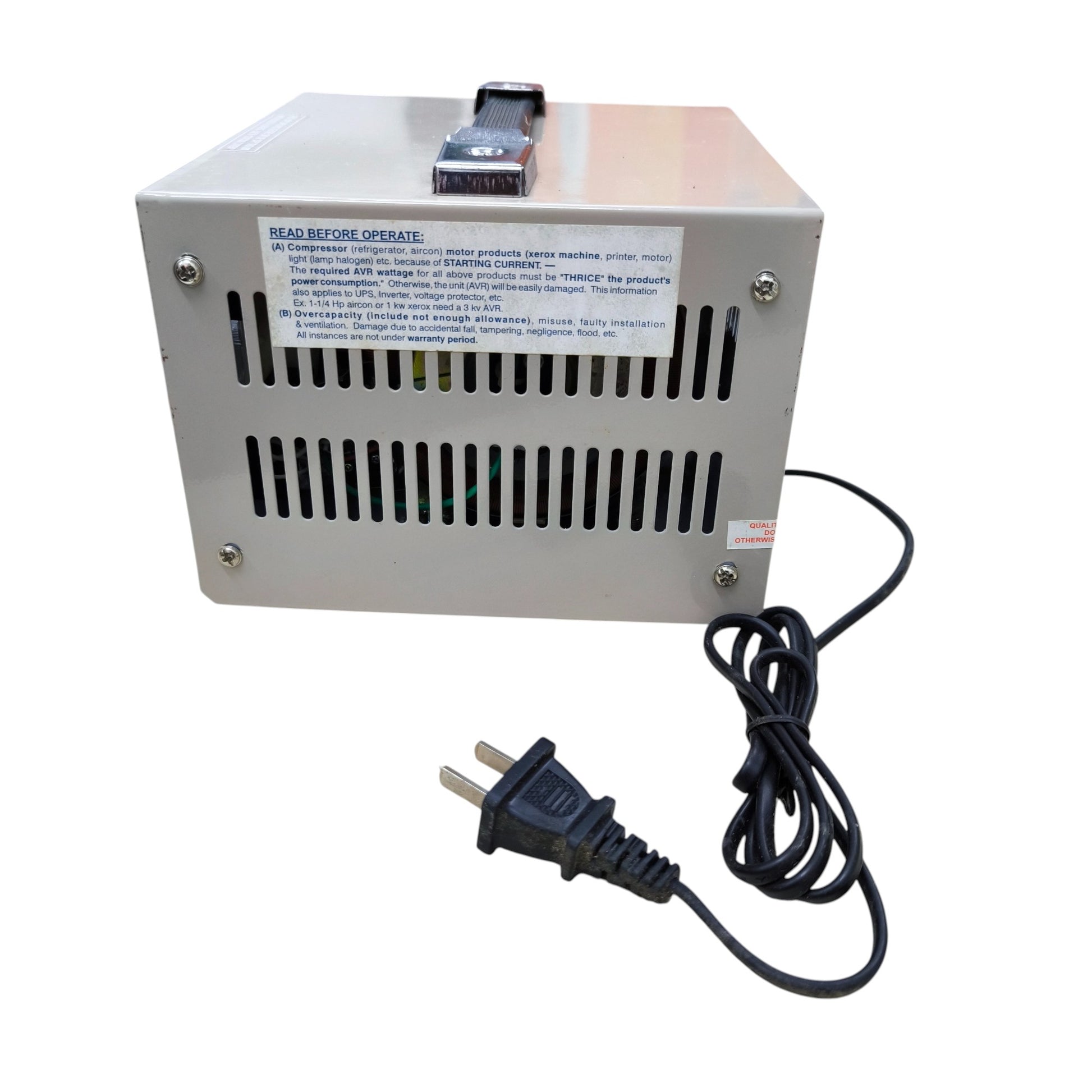 Hi-Tech 500W Automatic Voltage Regulator with metal casing and power cord for stable electricity