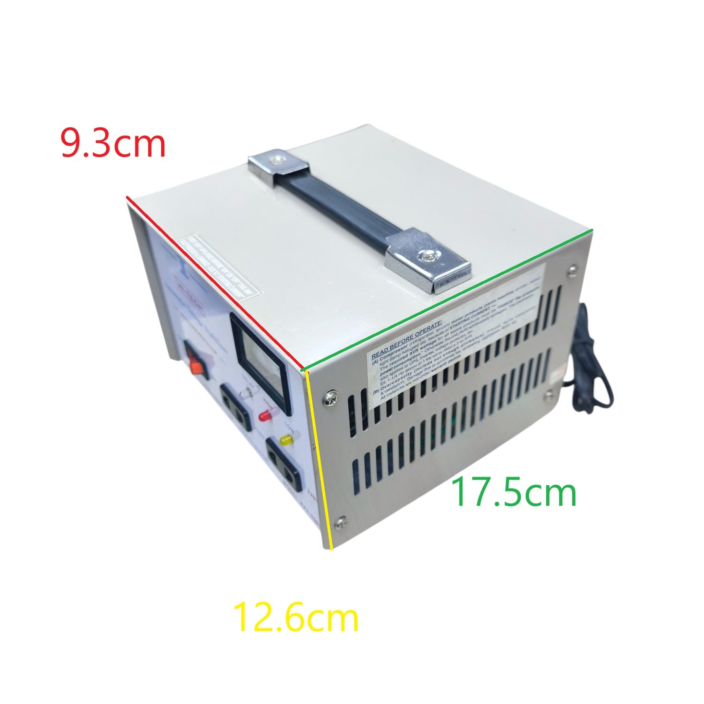 Hi-Tech 500W Automatic Voltage Regulator with compact metal body and carrying handle