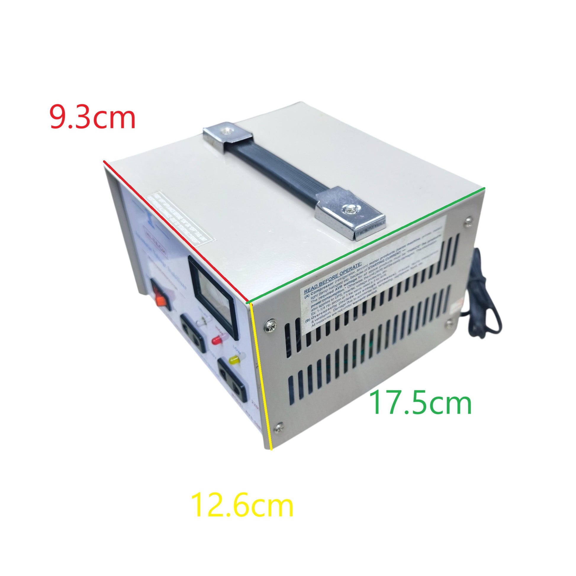 Hi-Tech 500W Automatic Voltage Regulator with compact metal body and carrying handle