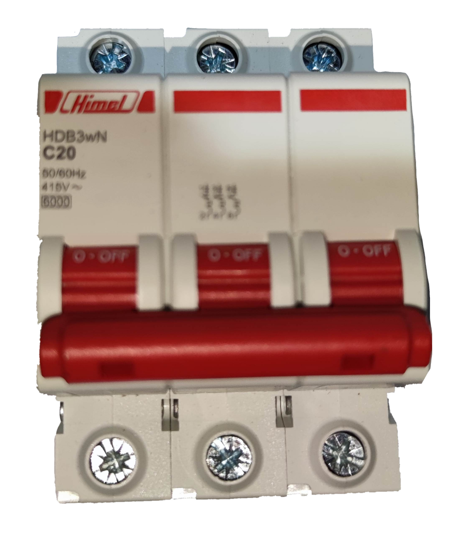 Himel 20A 3 6 Kaic 3 pole circuit breaker white with red switch for electrical protection
