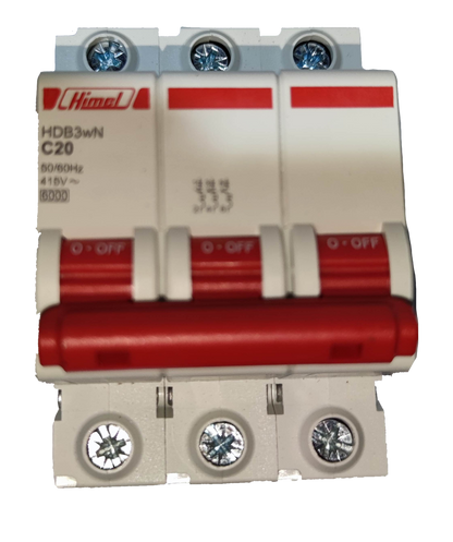 Himel 20A 3 6 Kaic 3 pole circuit breaker white with red switch for electrical protection