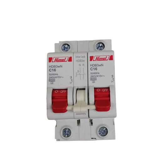 Himel 16 amp 1 pole MTS breaker C16 miniature circuit breaker twin module with red toggle switches
