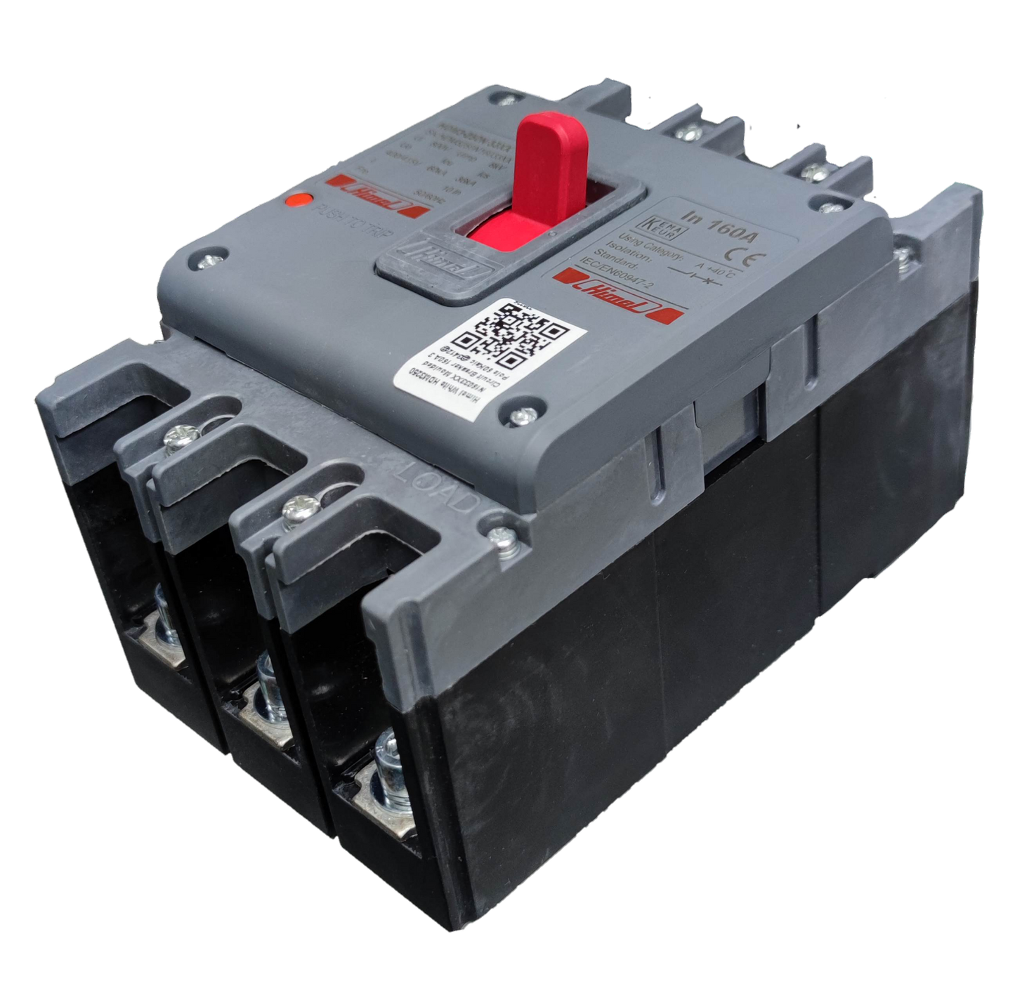 Himel 160A Industrial Circuit Breaker 3 Pole with gray casing and red switch for electrical protection