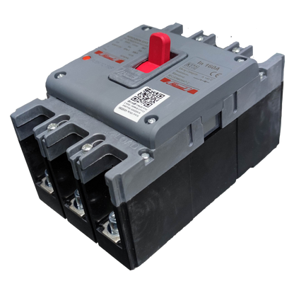 Himel 160A Industrial Circuit Breaker 3 Pole with gray casing and red switch for electrical protection