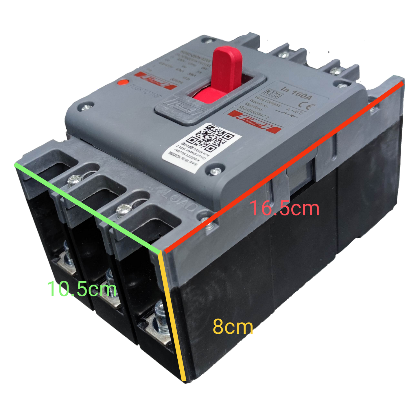 Himel 160A Industrial Circuit Breaker 3 Pole with red toggle switch and compact design