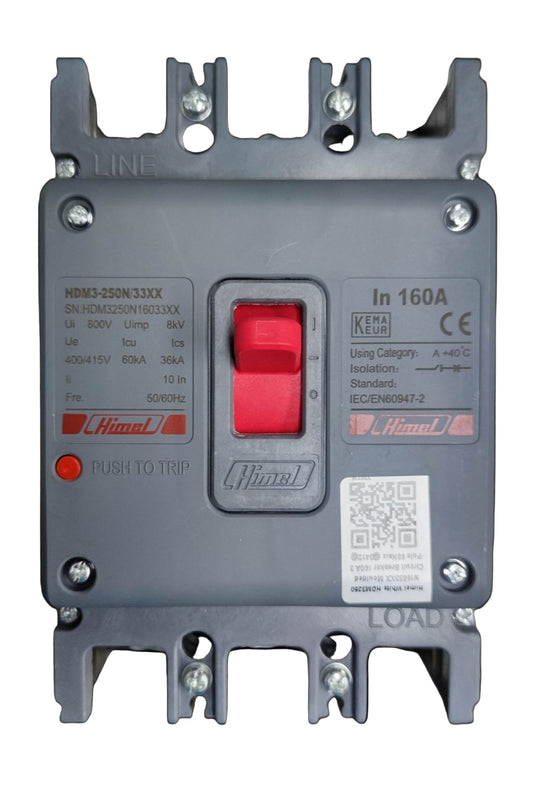 Himel 160A Industrial Circuit Breaker 3 Pole with red toggle switch for electrical protection