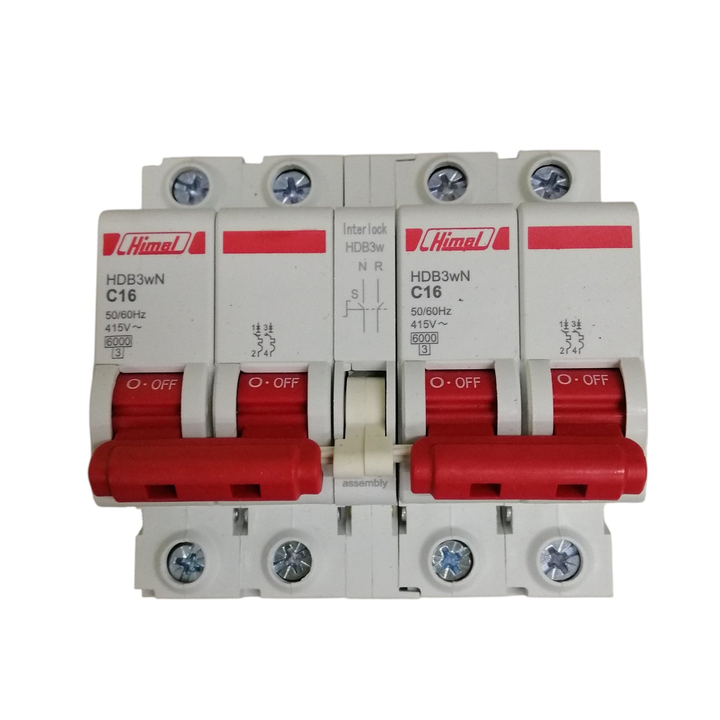 Himel 16A 2 pole MTS breaker white housing with red dual levers for residential circuit protection