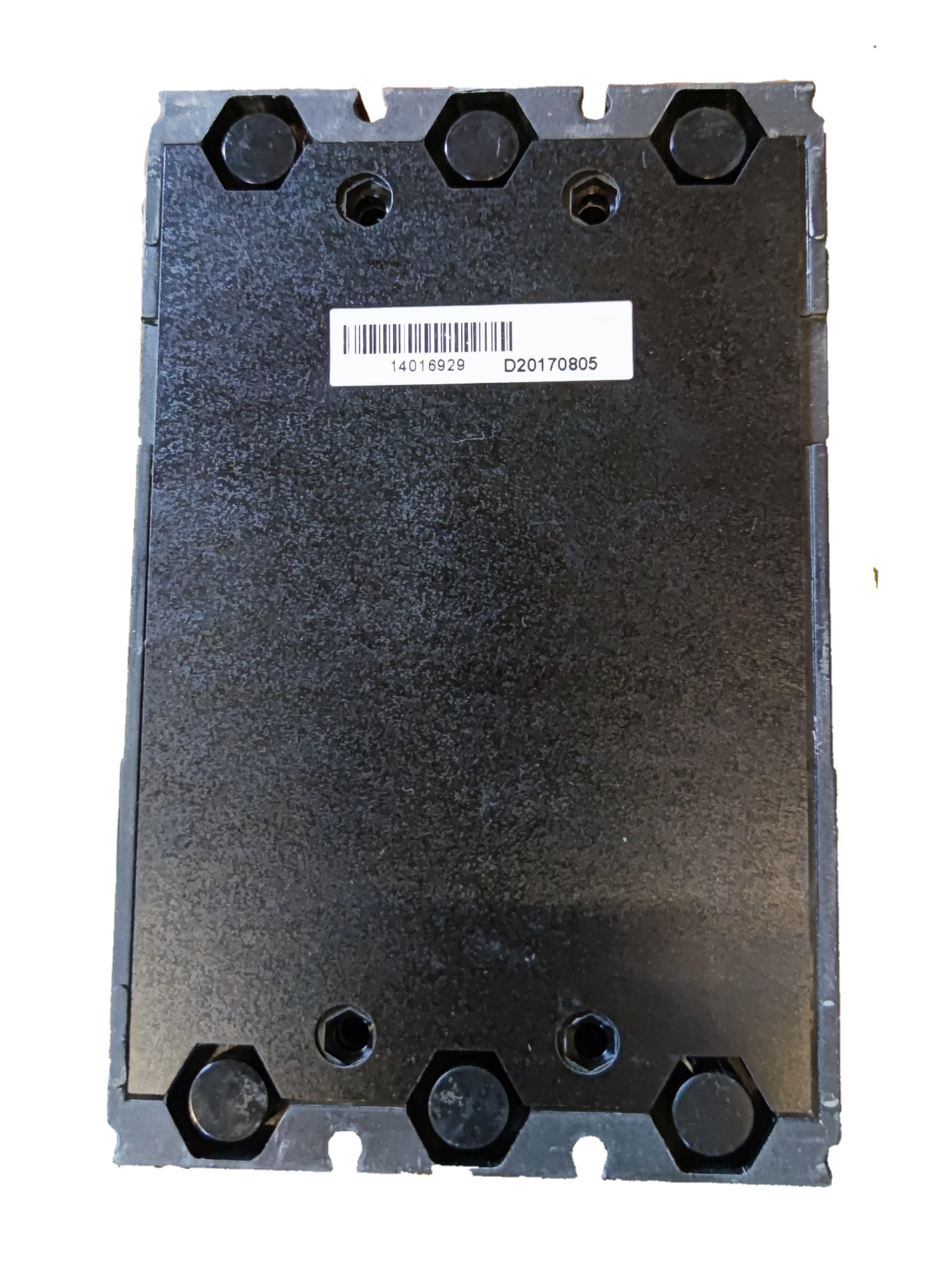 Himel 180A MCCB Industrial Circuit Breaker 3P black rectangular module showing back cover barcode and terminal bolts