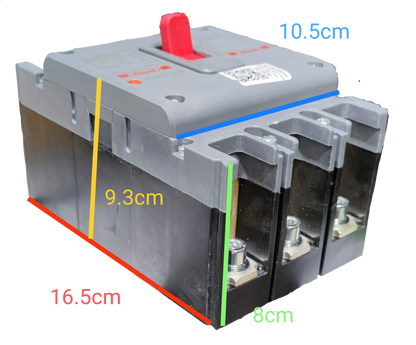 Himel 200A industrial circuit breaker with three terminals and red switch lever