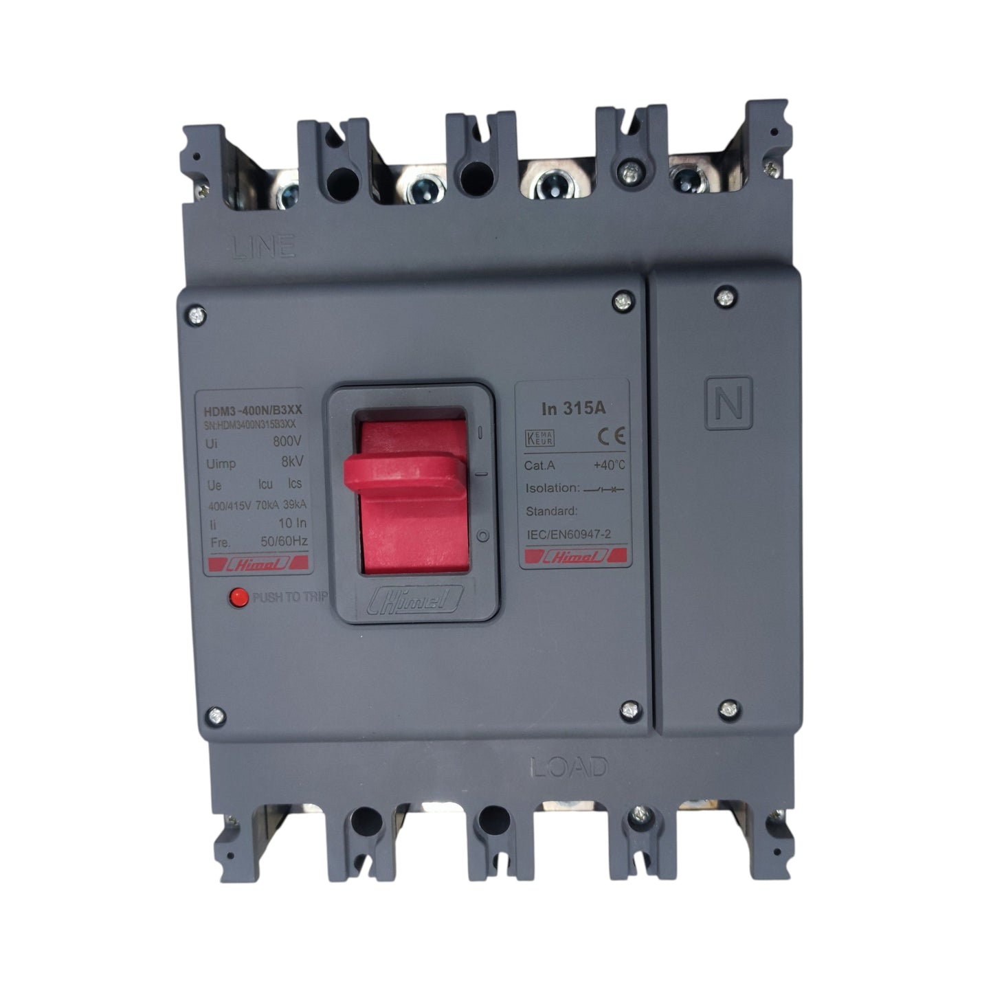 Himel 315A 4 Pole 220V 70 KAIC 400V breaker with red switch for electrical protection