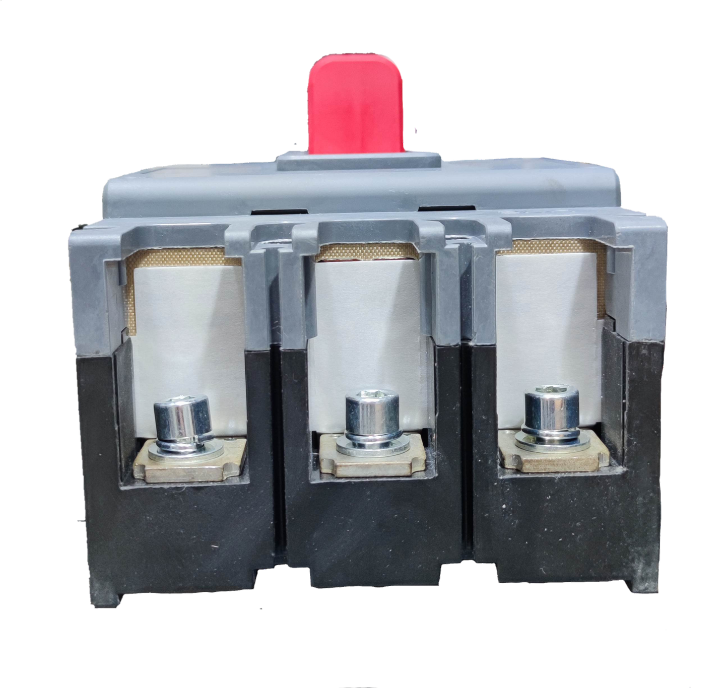 Himel 315A Industrial Circuit Breaker 3 Phase with three metal terminals and red switch