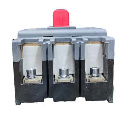 Himel 315A Industrial Circuit Breaker 3 Phase with three metal terminals and red switch