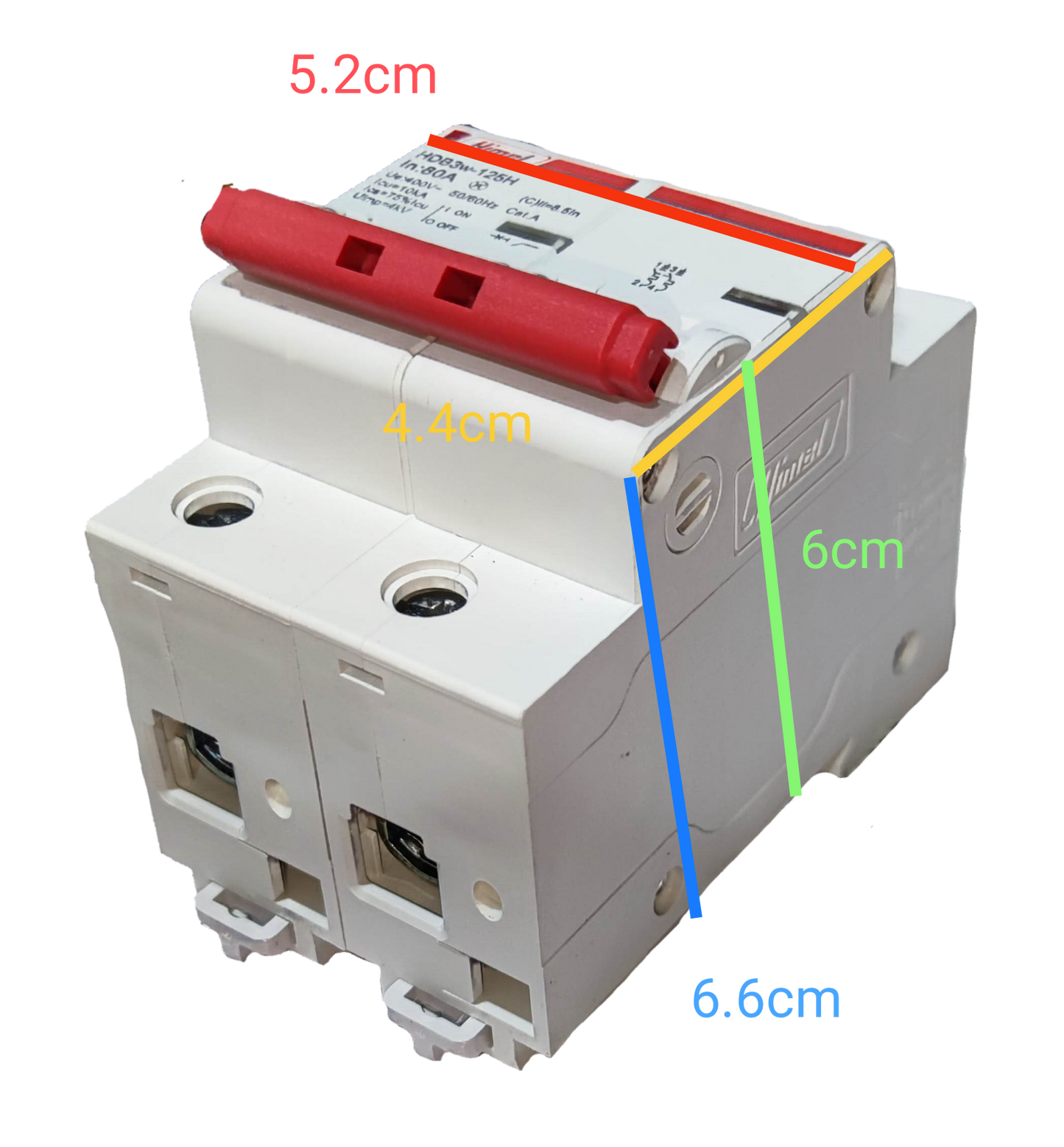 Himel 40A 3 Pole Miniature Circuit Breaker with red switch and white casing for electrical protection